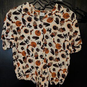 Halloween Print Button Up Shirt